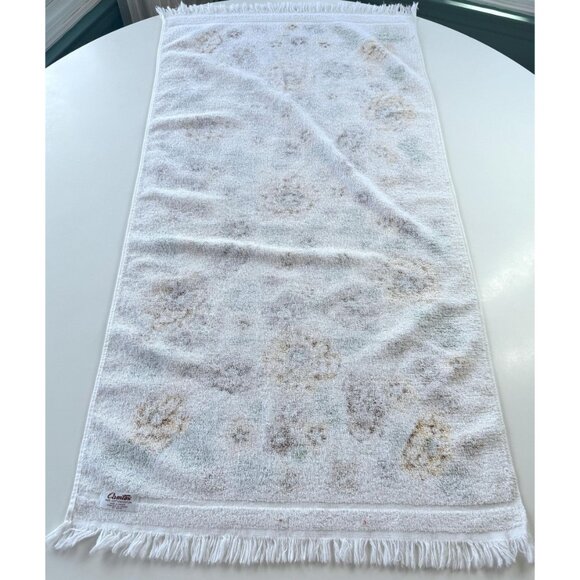 Vintage 70s bath towel, orange, yellow roses with greenery, white, price for one - Picture 3 of 8